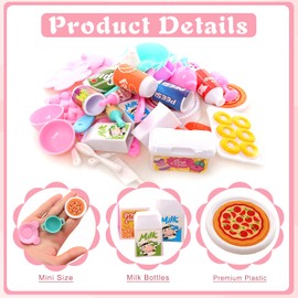 Doll Food Accessories Set, 57 Pcs Dollhouse Tableware Miniature Kitchen Accessories for Girl Doll Mini Pretend Kitchenware Play Toys for Girls Doll House Decor