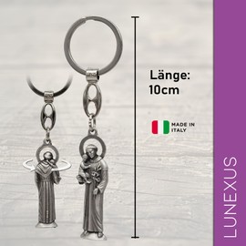 Lunexus Saint Anthony Keyring - Blessed - 10 cm Metal Figure with Embossing - Protective Symbol for Car & Home - Gift with Velvet Bag - Christian Talisman & Lucky Charm, silver, 10 cm
