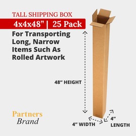 PARTNERS BRAND 4x4x48 Tall Corrugated Boxes, Tall, 4L x 4W x 48H, Pack of 25 | Shipping, Packaging, Moving, Storage Box for Home or Business, Strong Wholesale Bulk Boxes