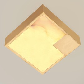 HOMLUCE Natural Alabaster Flush Mount Ceiling Light, 2700K/4000K/6000K Dimmable Led Light Fixtures Ceiling Mount 10 inch Square Marble Light Fixture for Bedroom, Kitchen, Laundry Room