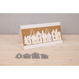 Rayher Cutting template winter houses for card making, scrapbooking and much more, set of 4, 2.8 - 3.4 cm x 4 - 5.5 cm, steel 50270000