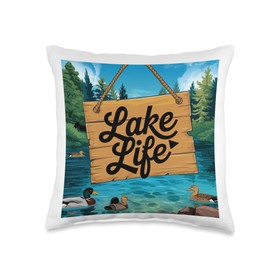 Lake Life With Ducks Outdoor Boaters Campers & Nature Lovers Throw Pillow