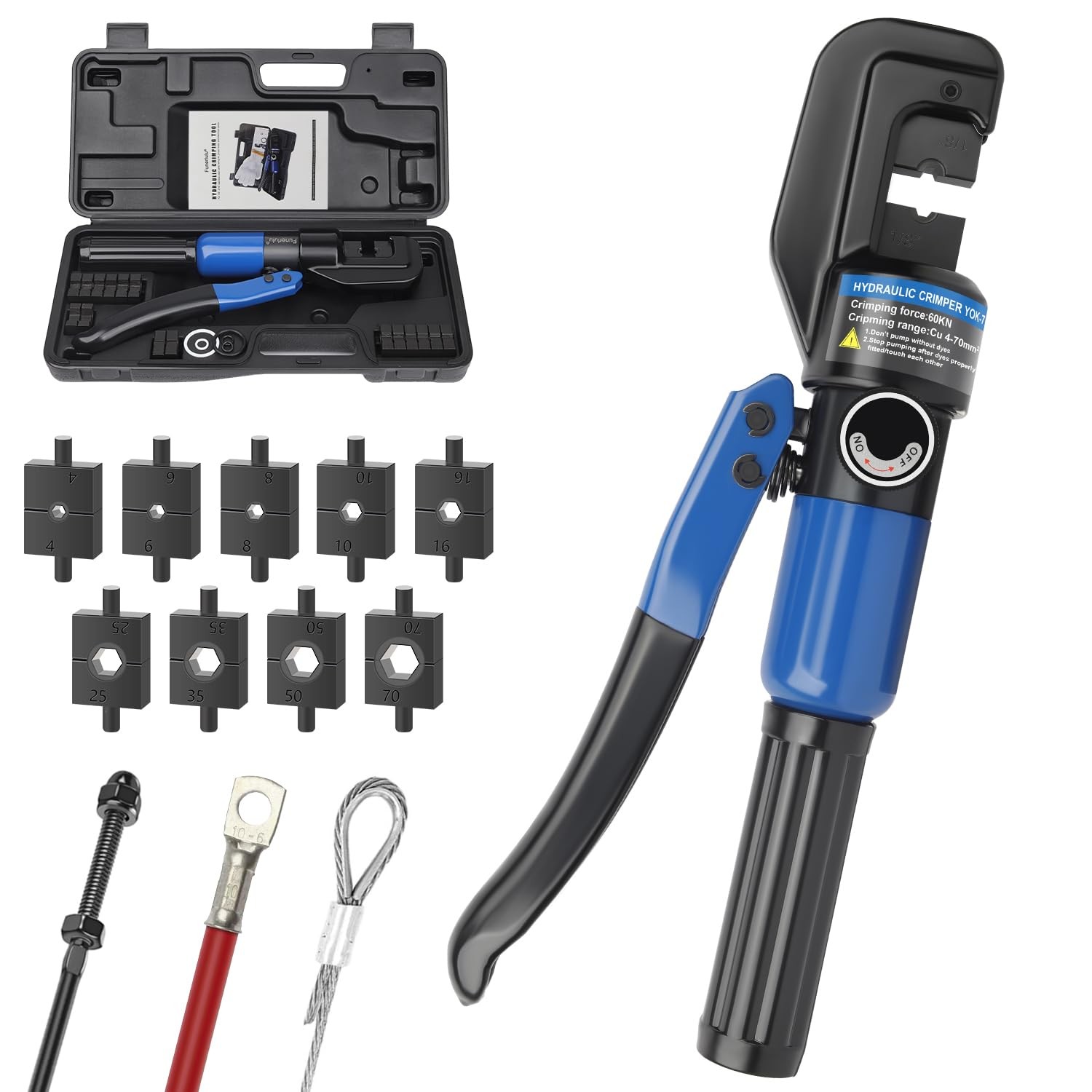 Funnerlulu Hydraulic Crimping Tool With 9 Hardened Dies, Steel - View #2