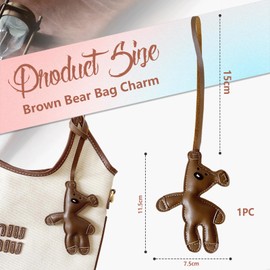 Cosmeria Brown Bear Faux Leather Bag Charm, Lightweight and Durable Bag Accessory, Fashionable Keychain for Bags and Keys