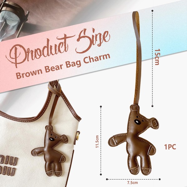 Cosmeria Brown Bear Faux Leather Bag Charm, Lightweight and Durable