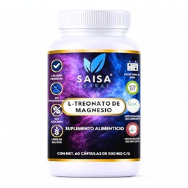 Magnesio L-Treonato 60 Cápsulas | Alta Absorción | Mejora Memoria, Sueño y Concentración | Suplemento Natural Antiestrés | Magnesio para el Cerebro | 