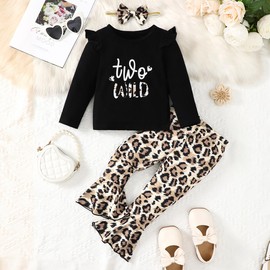 Traje de cumpleaños para niña de 2 años de edad, traje de leopardo (negro-largo, 2T), Negro (Black-long), 2 Años