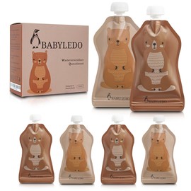 BABYLEDO Reusable Squeeze Bags for Babies and Children, 6 Pack, 150 ml, BPA Free, Double Zip Closure, Suitable for Freezing and Defrosting, Dishwasher Safe [Brown]