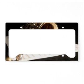 CafePress Saxophone Music and Notes Lap License Plate Holder Aluminum License Plate Frame, License Tag Holder