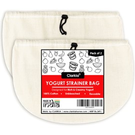 Clarkia Cotton Cheese Cloth Bag Yogurt Nut Milk Strainer - 2 Pieces Made by Muslin Cloth for Kitchen nut Milk Bags Hung Curd Cloth Strainer Bag