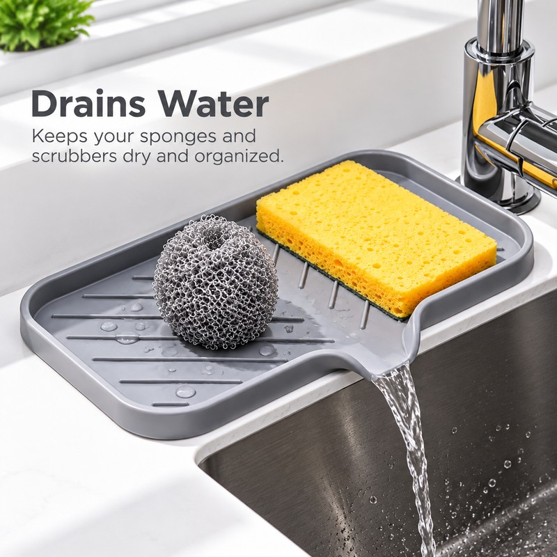 Kitchen Sink Silicone Tray for Soap and Sponge Storage –