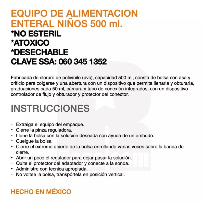 DIPMAC 10 Piezas Bolsa Alimentación Enteral Inf 500 Ml Envío