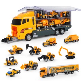 Joyfia Toys for Boys, 11 in 1 Engineering Die-cast Construction Car Toddler Toys, Excavator Dumper Bulldozer, Kids Transport Carrier Truck Vehicles Gifts for Age 3 4 5 6 7 Year Old Boys