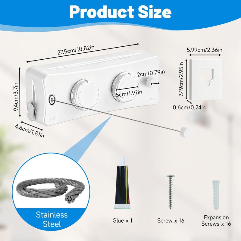 GAESHOW Retractable Washing Line Hanging - Wall Mounted Non-Sagging Washing