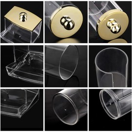 Tbestmax Paquete de 3 dispensadores de hisopos - Organizadores de baño y contenedores de almacenamiento, tarros de boticario de plástico con tapas doradas para almohadillas redondas de hisopo de bola