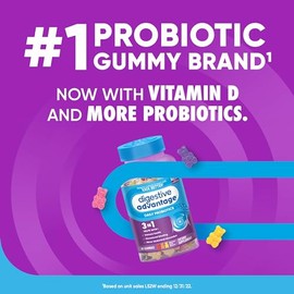Digestive Advantage Probiotics For Digestive Health, Probiotic Gummies & Vit D, Daily Probiotics For Women &Men Occasional Bloating, Minor Abdominal D