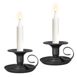 Vintage Iron Taper Candle Holders, Set of 2 Classic Black Candlestick Stand for Elegant Table Decor, Ideal for Parties, Weddings, and Home Lighting.