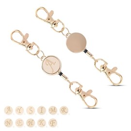 Gineman Key Reel, Stretchable Reel, Alphabet, Keychain, Reel Included, Strap, Small, Lightweight, Pass, Key Holder, Leather, Includes Carabiner, Gold, Leather, apricot-A