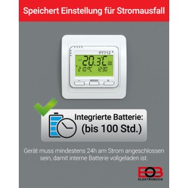 ELEKTROBOCK PT712 Digitaler Raumthermostat 230V - Programmierbarer Wandthermostat mit beleuchtetem LCD Display - Für elektrische Heizungen - Einstellbare Wochenprogramme - Zusatzfunktionen