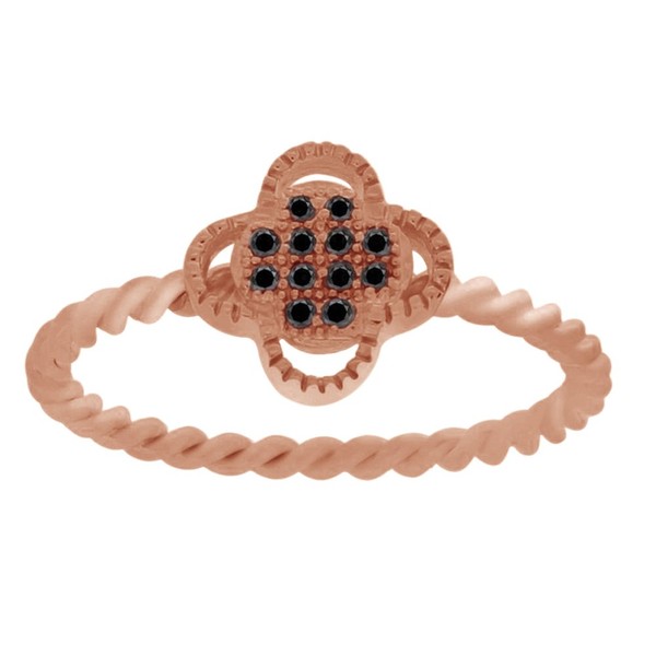 Black Natural Diamond Accent Clover Leaf Ring in14k Rose Gold