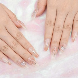 Sethexy Cat's Eye Handmade Press On Nails Medium Length Trapezoid Gradient Fake Nails Glitter Rhinestone 10 PCS Complete art Fake nails Glitter Crystals Fake Nail for Women and Girls (pink1, L)