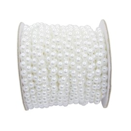 Pearl Garland Pearl Ribbon White 1 Roll 22 m, Garland with 8 mm Wax Beads, Table Runner, Decorative Ribbon, Wedding Table Decoration, Party Decoration Pearl