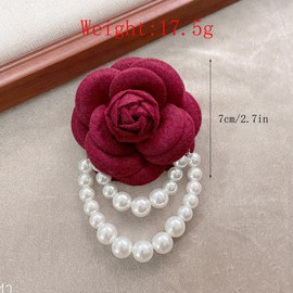 Bohemian Layerd Pearl Flower Brooch Pins for Women Teen Girls,Vintage Collar Brooch Pins Shawl Clips for Gifts,Pearl Tassels Lapel Pin Accessory Jewelry (Red)