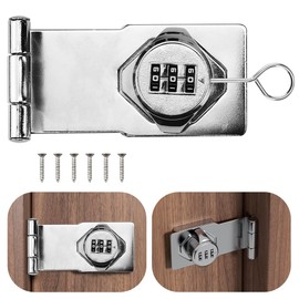 ADERTOS 3.5 Inch 90 Degree Security Combination Latch Cabinet Locks Barn Door Lock Rotary Hasp with Screws for Bathroom Outdoor Garden - Silver