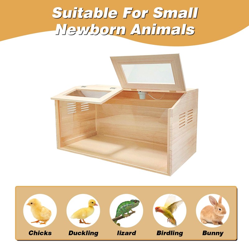 Solid Wood Chicken Brooder Box with Lighting Kit & Thermometer