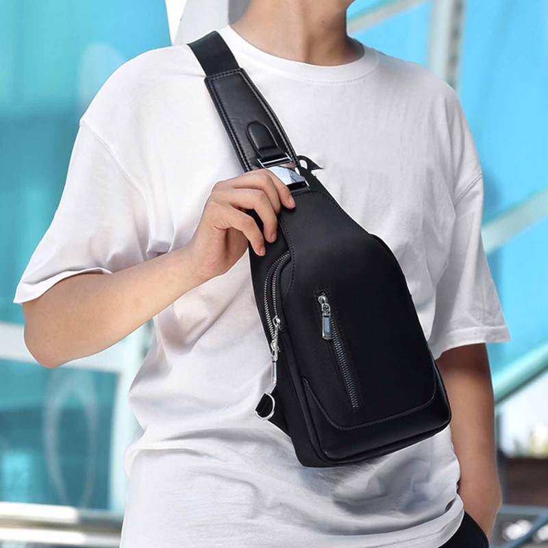 Small Chest Bag Black Color Oxford Fabric Sling Backpack with