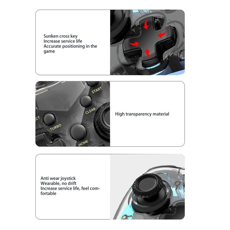RGB Light Transparent Game Controller, Wired Game Controller for Switch,