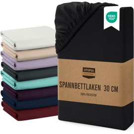 Utopia Bedding Fitted Sheet, Brushed Microfibre, up to 30 cm, OEKO-TEX Standard 100, 160 x 200 cm, Black
