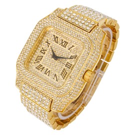 Charles Raymond Bling-ed Out Biggie Square Hip Hop Iced Out Watch You Will Hypnotize in a Crystal Watch - 0513Sq, Gold Black R#