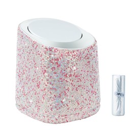 KEYPOWER Bling Rhinestone Small Tabletop Plastic Trash Can Cute Waste Can with Press-Top,Inner Tube and Trash Bags 0.5 Gallon Capacity, Suitable for Home Countertop,Car,Table Desk,Office (Pink)