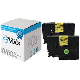 SuppliesMAX Compatible Replacement for Brother Black on Yellow Laminated P-Touch Label Tape (2/PK-1/2in X 26.25Ft/12mm X 8m) (TZE-631_2PK)