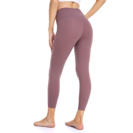 YUNOGA Capri Leggings for Women High Waisted Leggings Tummy Control Workout Pants (S, Dusty Red)