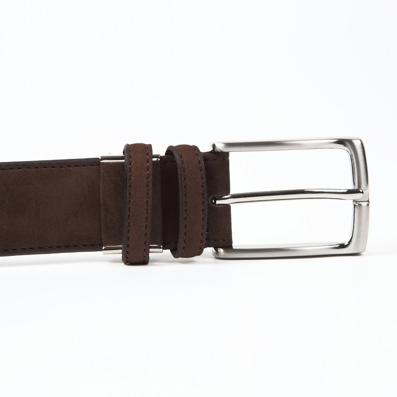 Ojier KE21228-39-BROWN Men's Belt, Genuine Leather, Cowhide Leather, Suede Nubuck,