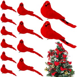 DTOFOOT 12 Pack Christmas Mini Cardinal Birds Ornaments Mini Cardinal Clip On Christmas Tree Ornaments 1.9/4.3/5.5Inch Artificial Red Birds Decorations Yard Patio Wreath Designs（3 Sizes）