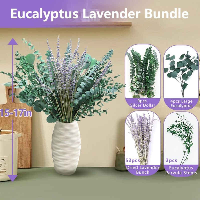 DTXMOH Shower Plant, 67 Stems Dried Eucalyptus and Lavender Bundle