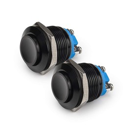 APIELE 19MM Momentary Push Button Switch 5A Aluminium Alloy Shell 12V 24V 36 DC 110V 250V AC 5A 1NO SPST Screw Terminal 2PCS (Black Shell)