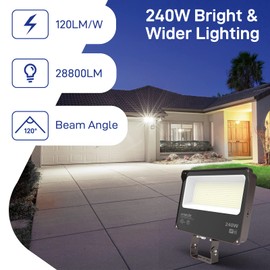 HYPERLITE LED Flood Light 240W 28800LM 5000K Daylight IP65 Waterproof Outdoor Floodlights UL Certified for Court,Garden,Warehouse