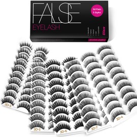 Eliace Eyelashes, (50 Pairs,5 Styles) Luxurious Faux Mink Lashes Natural Look Wispy Fluffy Handmade Cat Eye False Lash Pack, False Eyelashes Set, Fake Lashes Strips, Makeup Fake Eyelashes Pack