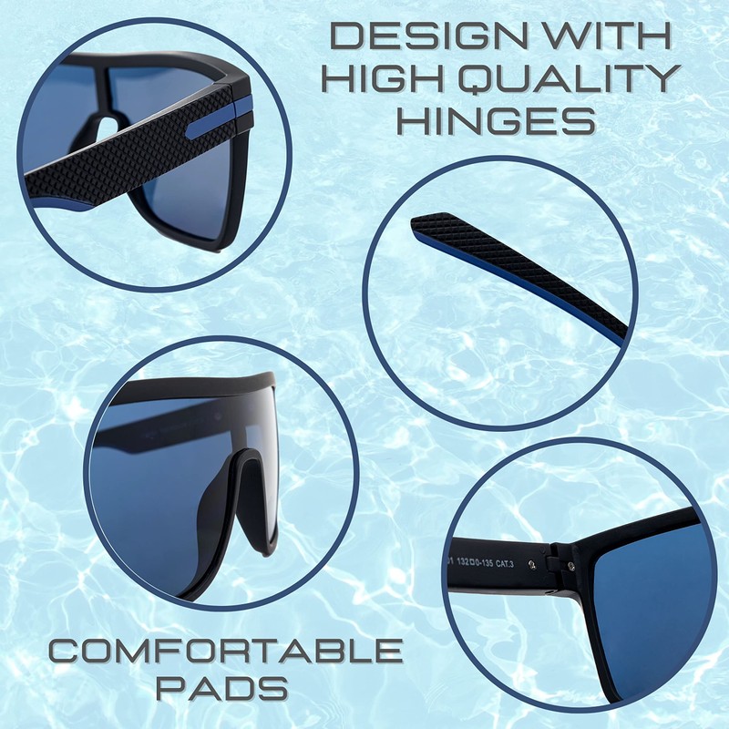 SQUAD Sunglasses for Men Rectangular Oversized Frame Black Pair Lens
