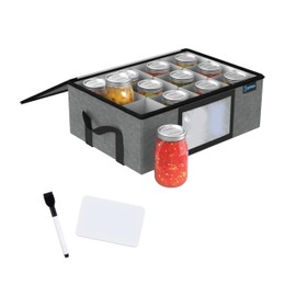 JarMax 16 oz Pint Mason Jar Organizer, Sturdy Pantry Canning Jar Storage Containers, Holds 12 Pint Size Ball Mason Jars, Foldable Canning Organizer, Stackable Home Storage Box w/Lid & Label holder