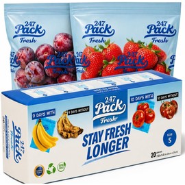 Freshpack 247 Reusable Produce Bags Size S 8 x 10 in, 0.5 Gallon Half Gallon 20 Pack Green Bags for Fruits and Vegetables, Food Storage Bags With Zipper,