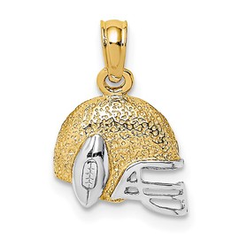 14k Two-Tone Gold Sports Charm Pendant, Mini Football Helmet With Ball & Face Mask