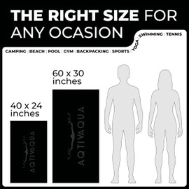 AqtivAqua Quick Dry Towel - Lightweight Microfiber Travel Towel w/Bag - Fast Drying Towel Set for Camping, Beach, Pool, Gym, Backpacking, Sports, Yoga & Swim Use, Hiking (Black, L:30"x60")