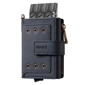 VULKIT Trifold Mens Smart Wallet with Aluminum POP UP Card Case RFID Protected, ID Window, Zipper Pocket for Coins and Compartment for Bills/Banknotes, Blue