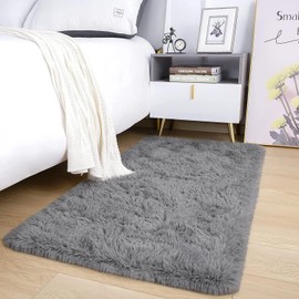 AMEHA Rugs Living Room - Grey Area Rugs for Bedroom Non-Slip - Modern Super Soft Fluffy Shaggy Thick Pile Small Rug Non-Shedding, 50cm x 80cm