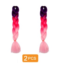 Traziewell Braiding Hair Braids Extensions Hair Fashion Synthetic Braid Hair Extension for Women Braiding Coloured Hair Pieces for Cosplay Purple to Peach to Light Pink 2109